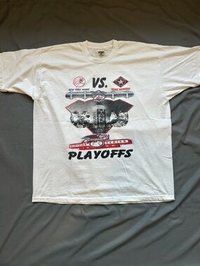 Fruit of the Loom White Yankees vs Rangers Playoffs Graphic Tee